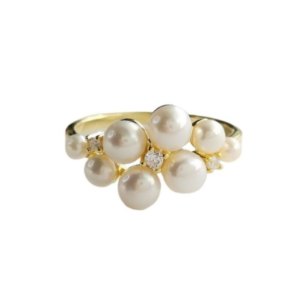 NEW cultured white pearl cz ring in 14k Gold overlay size 8
